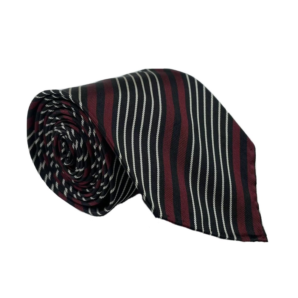M.Ferretti Mens Tie Red Black White Striped Pure Silk Como Italy 3 Inch Width